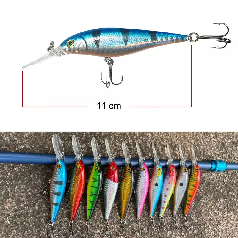 Kit com 10pçs de Iscas Hércules Artificiais de Profundidade 2.5m Resistentes 11cm 10.5g