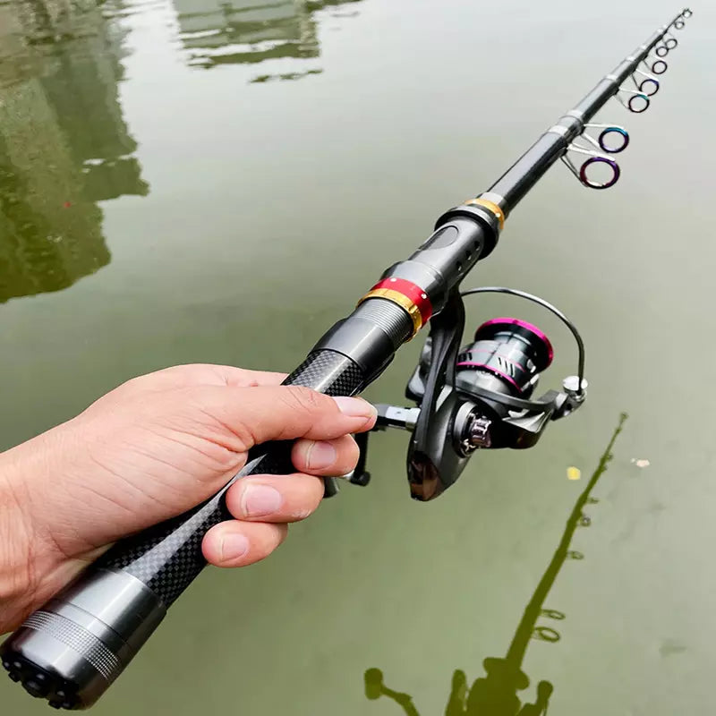 Conjunto Molinete Resistente + Vara de Pesca Retrátil 1.80 à 3.60m Fibra de Carbono