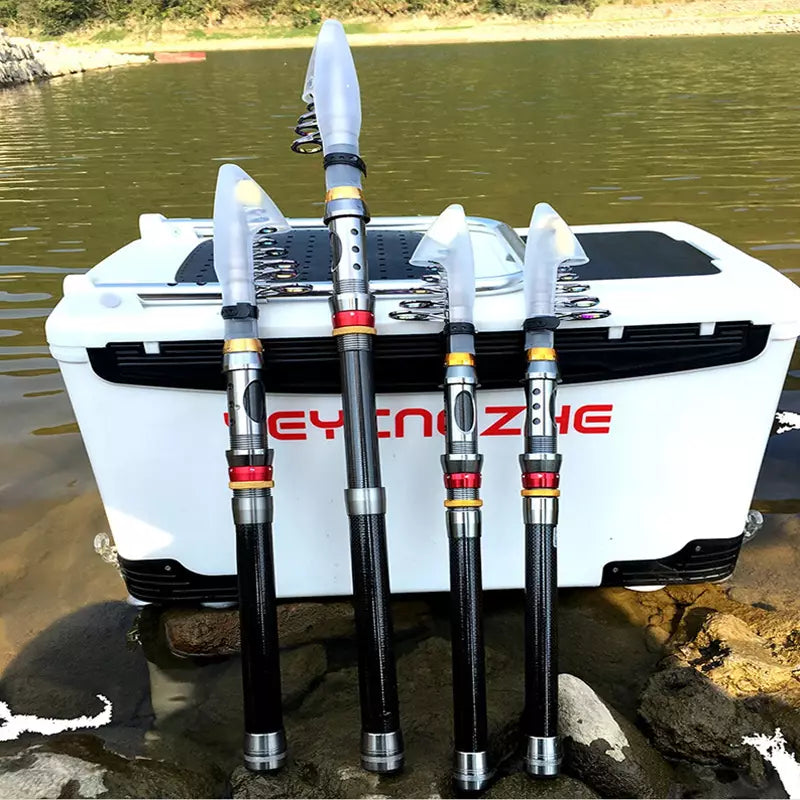 Conjunto Molinete Resistente + Vara de Pesca Retrátil 1.80 à 3.60m Fibra de Carbono