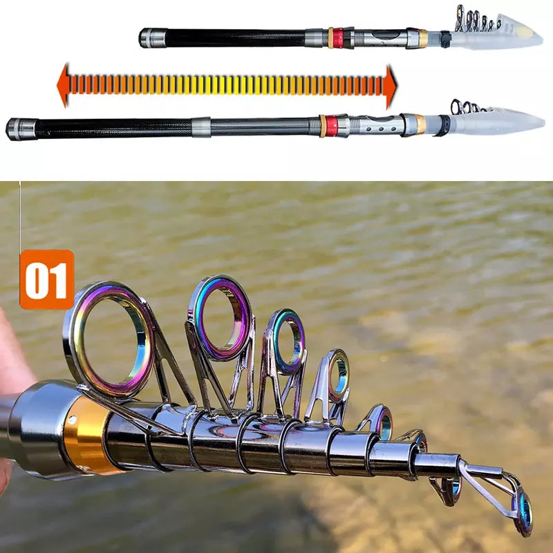 Conjunto Molinete Resistente + Vara de Pesca Retrátil 1.80 à 3.60m Fibra de Carbono
