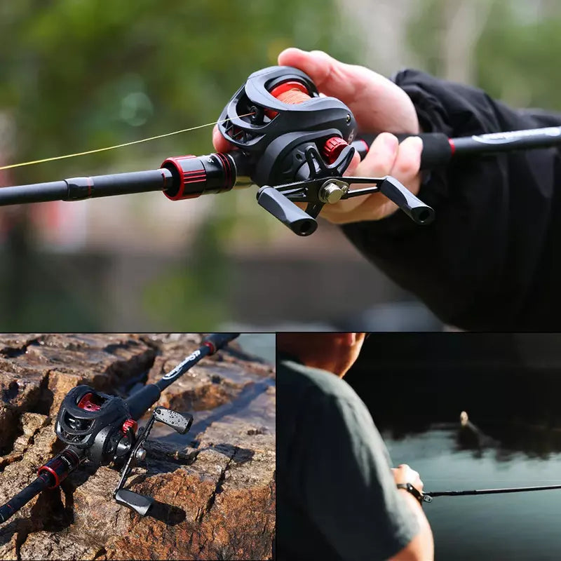 Kit Carretilha 7.2:1 + Vara de Pesca SougaYiLang 1.80m/1.98m/2.10m