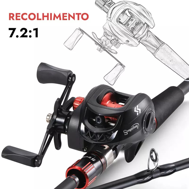 Kit Carretilha 7.2:1 + Vara de Pesca SougaYiLang 1.80m/1.98m/2.10m
