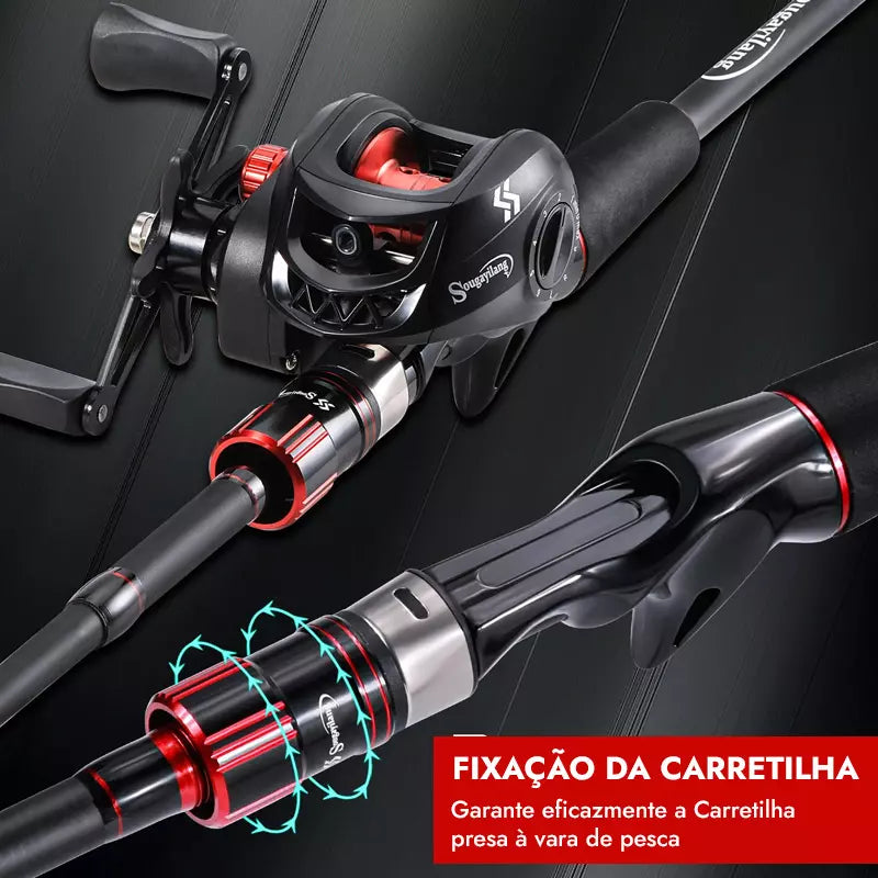 Kit Carretilha 7.2:1 + Vara de Pesca SougaYiLang 1.80m/1.98m/2.10m