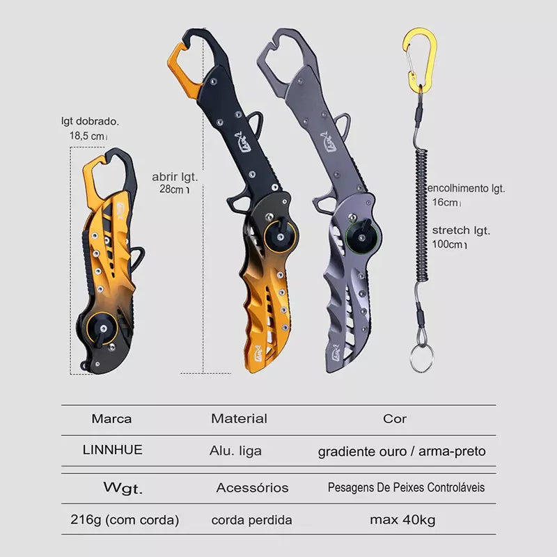 Alicates de Pesca Linnhue (Multifuncional e Grip Dobrável - Tipo Gancho) em Alumínio