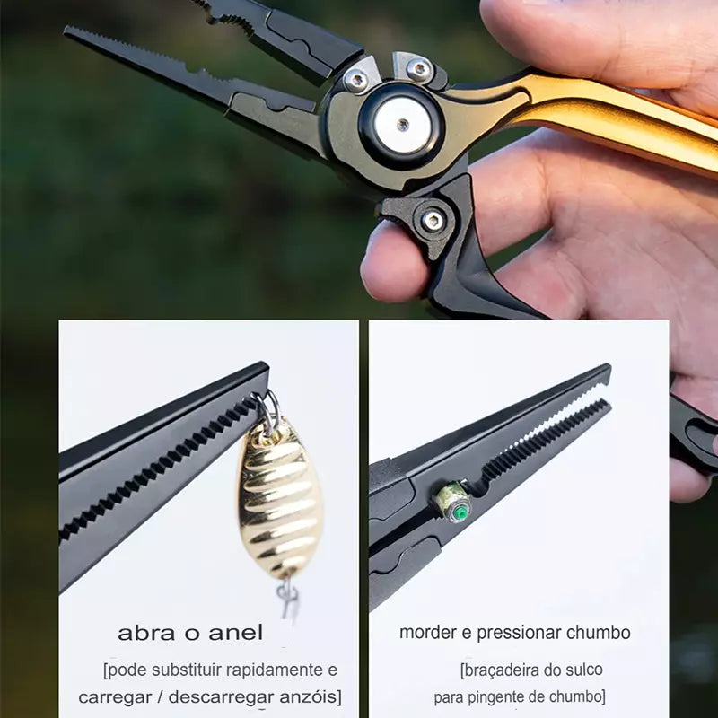 Alicates de Pesca Linnhue (Multifuncional e Grip Dobrável - Tipo Gancho) em Alumínio