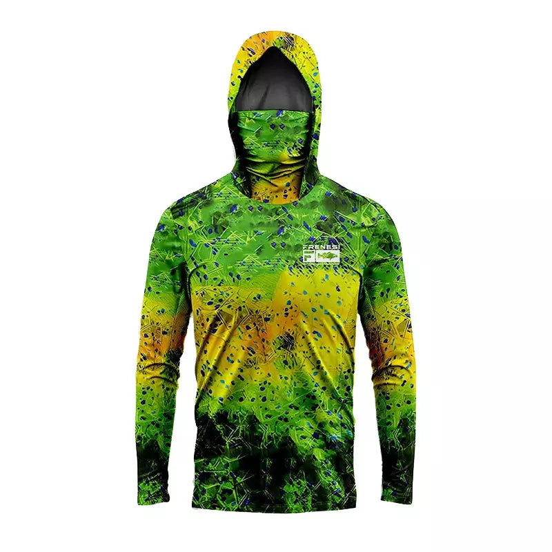 Camisa de Pesca Proteção Solar UPF50 com Balaclava e Capuz Várias Estampas