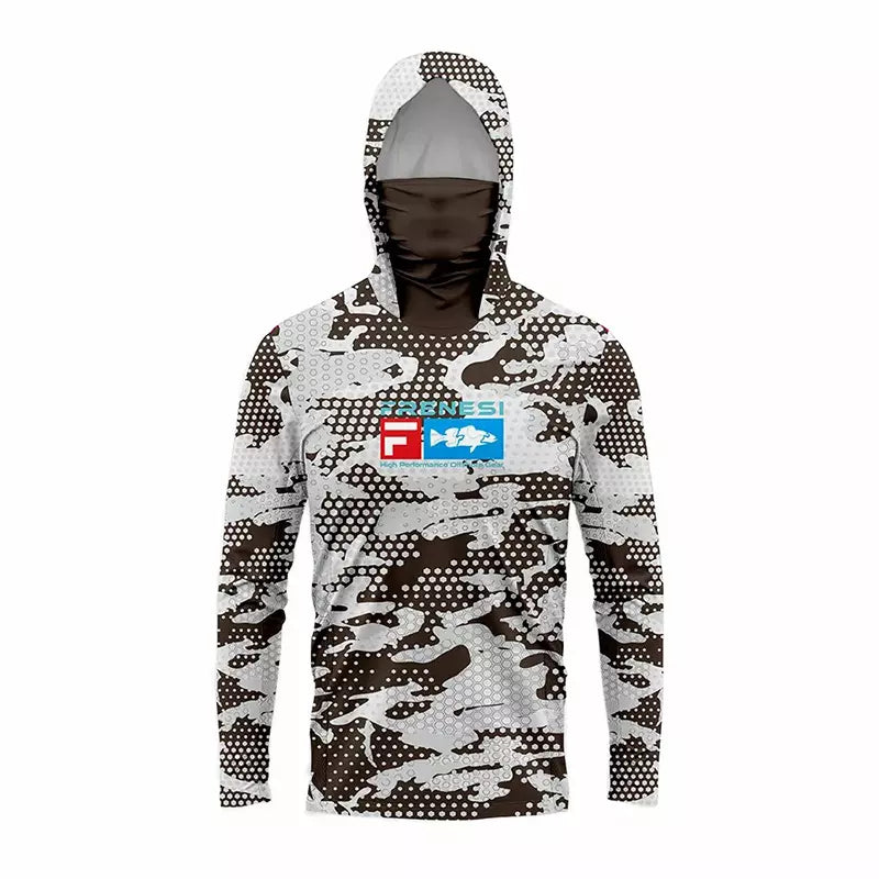 Camisa de Pesca Proteção Solar UPF50 com Balaclava e Capuz Várias Estampas