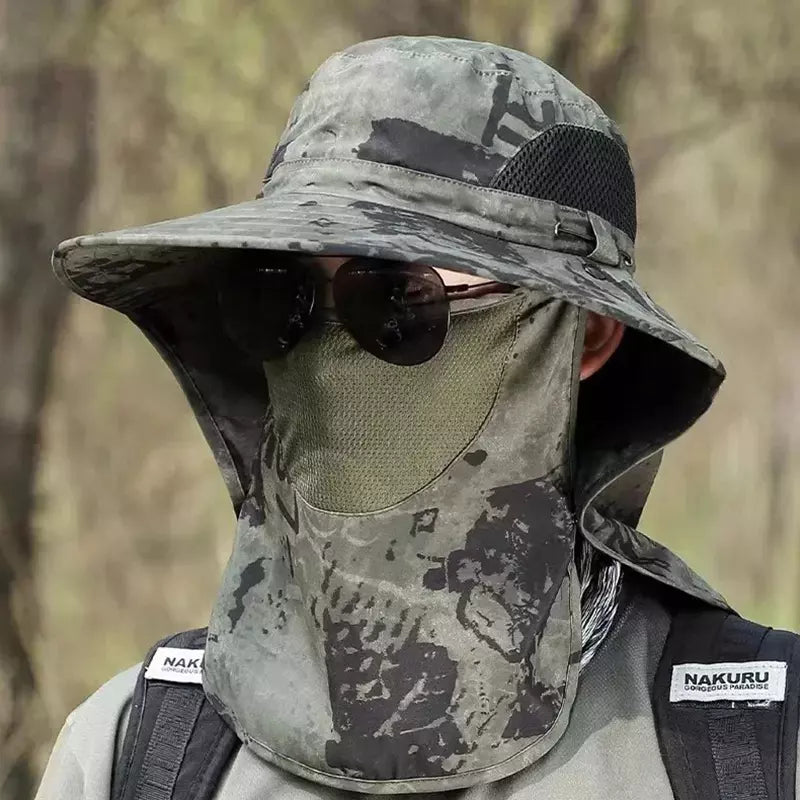 Chapéu com Viseira Estampa Camuflagem – Proteção UV Total para Cabeça e Pescoço