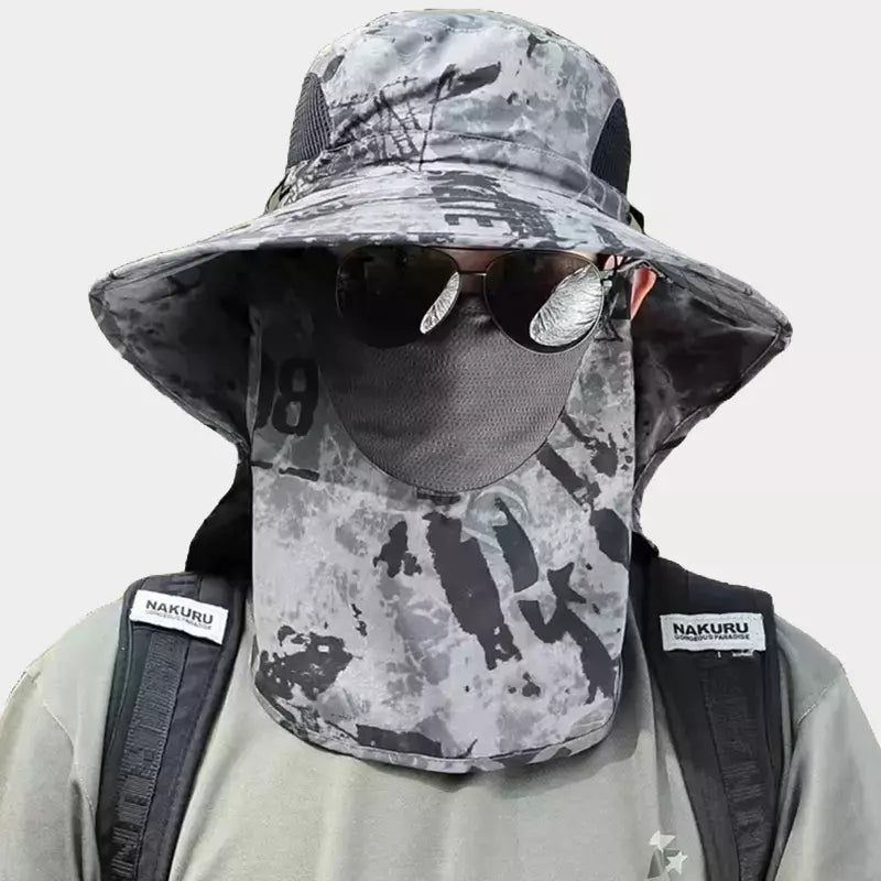 Chapéu com Viseira Estampa Camuflagem – Proteção UV Total para Cabeça e Pescoço