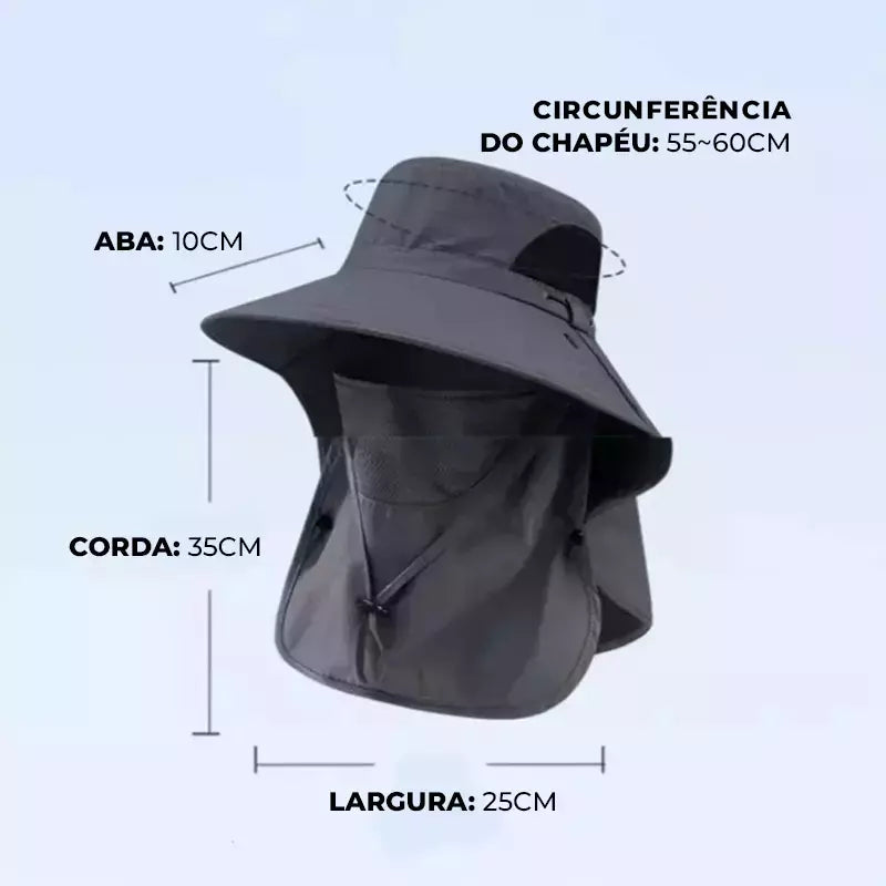 Chapéu com Viseira Estampa Camuflagem – Proteção UV Total para Cabeça e Pescoço