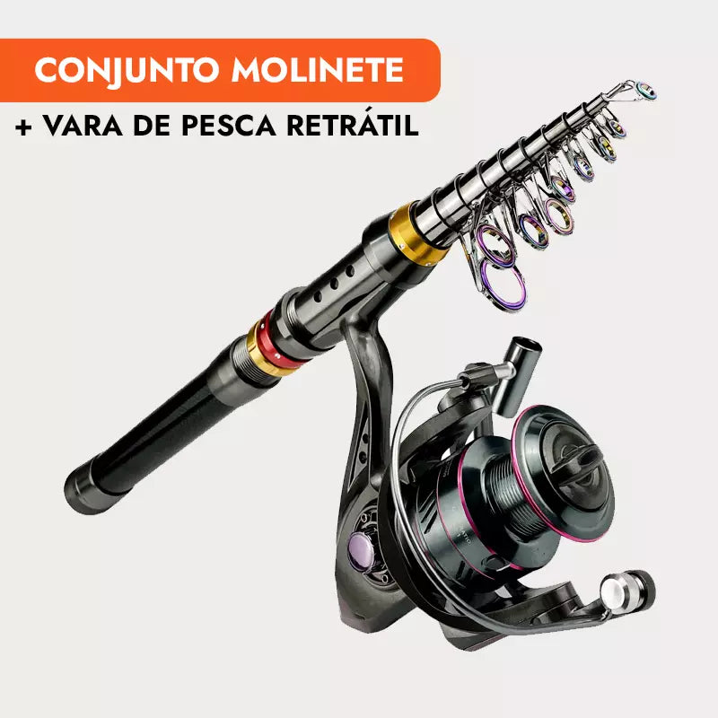 Conjunto Molinete Resistente + Vara de Pesca Retrátil 1.80 à 3.60m Fibra de Carbono