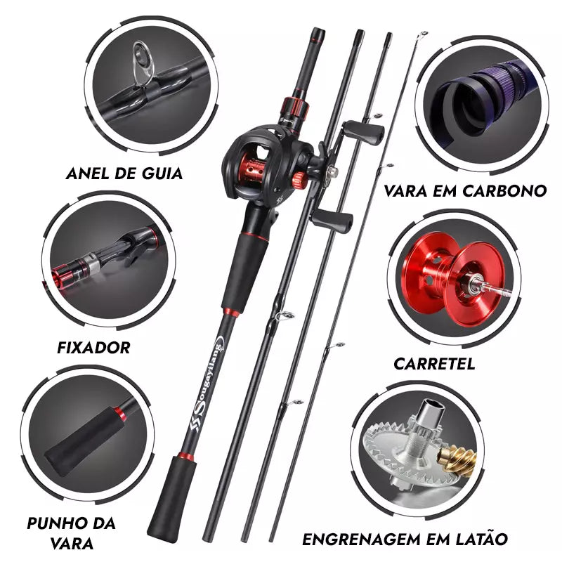 Kit Carretilha 7.2:1 + Vara de Pesca SougaYiLang 1.80m/1.98m/2.10m