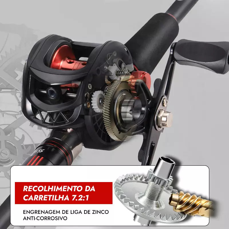 Kit Carretilha 7.2:1 + Vara de Pesca SougaYiLang 1.80m/1.98m/2.10m