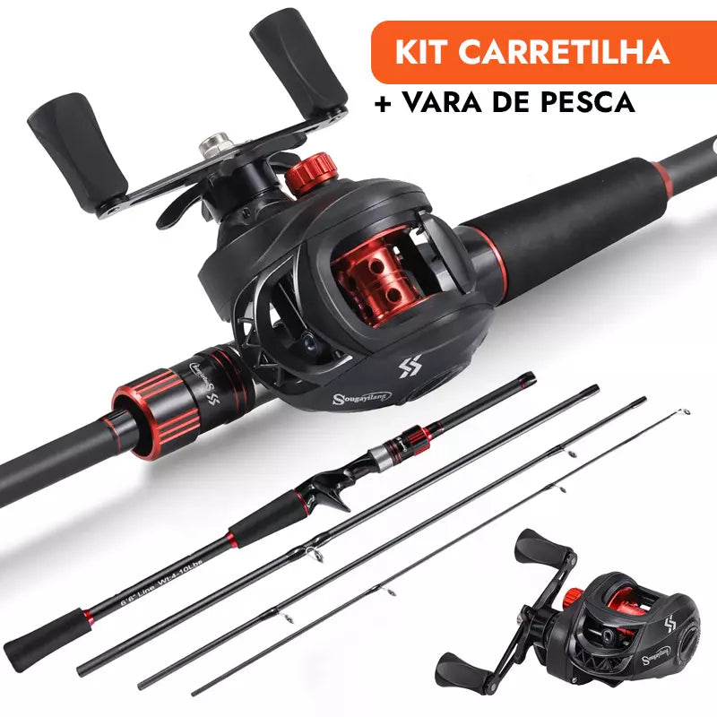 Kit Carretilha 7.2:1 + Vara de Pesca SougaYiLang 1.80m/1.98m/2.10m