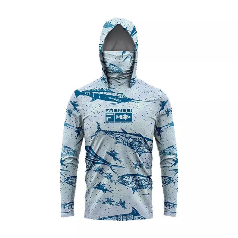 Camisa de Pesca Proteção Solar UPF50 com Balaclava e Capuz Várias Estampas