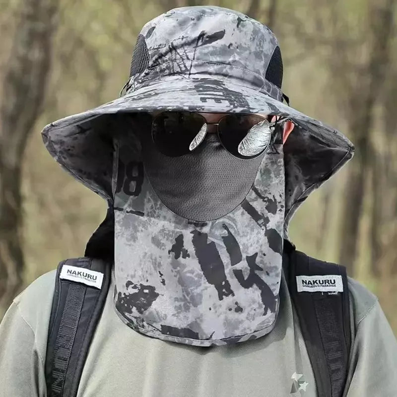 Chapéu com Viseira Estampa Camuflagem – Proteção UV Total para Cabeça e Pescoço